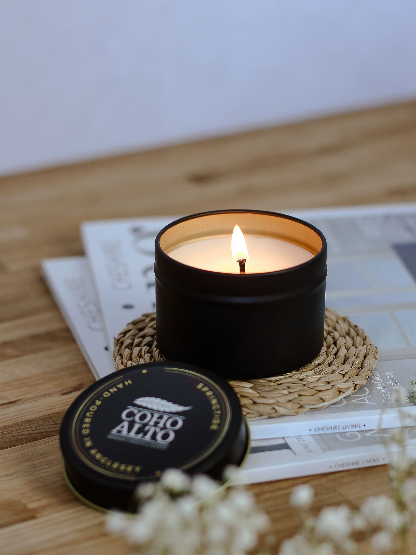 Springtide Black Tin Candle