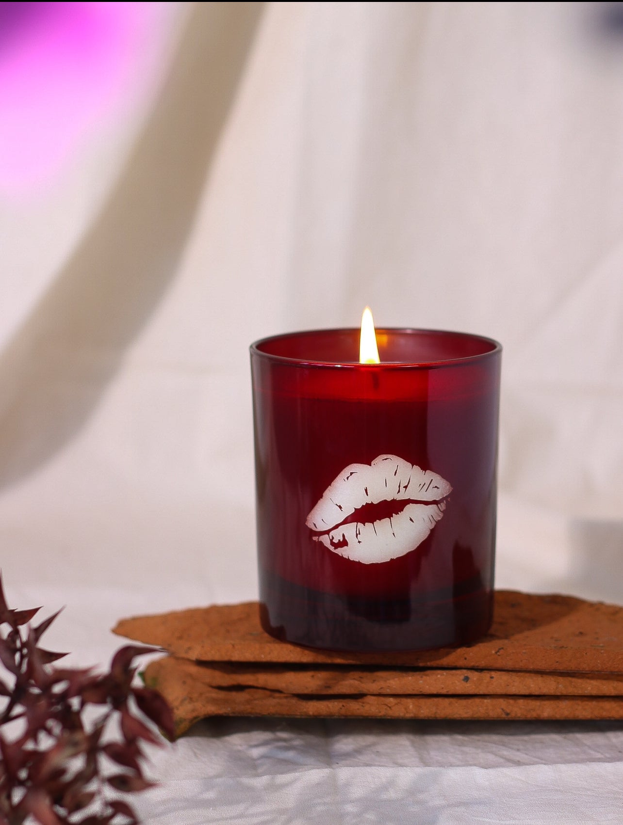 Love candle red with kiss lips 