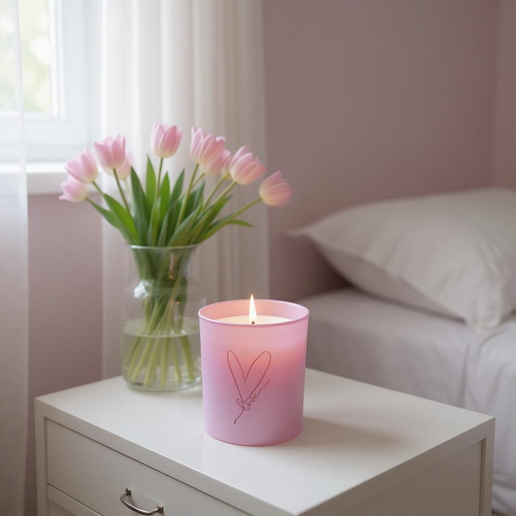 Pink love heart candle 