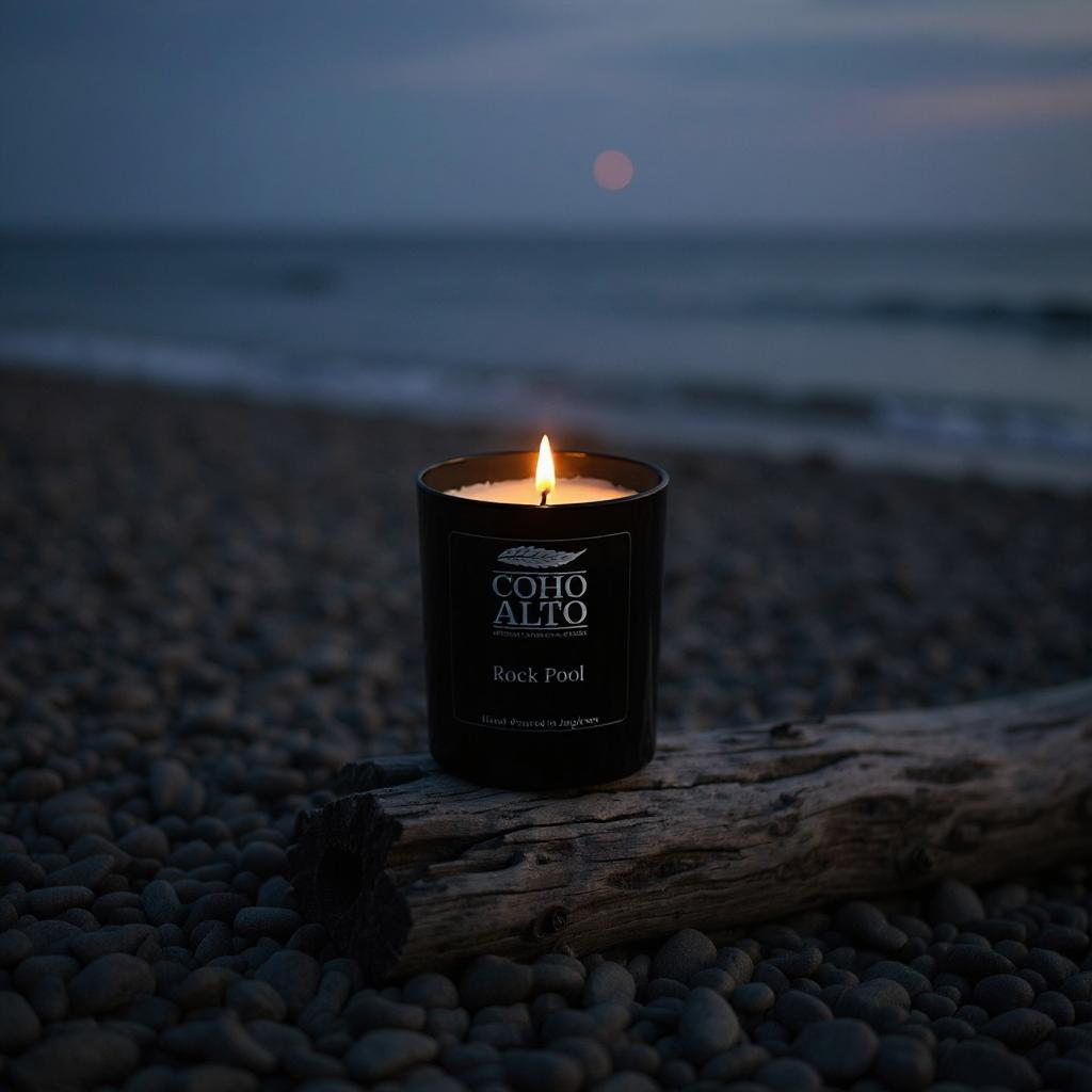 Rock Pool black candle on the beach 